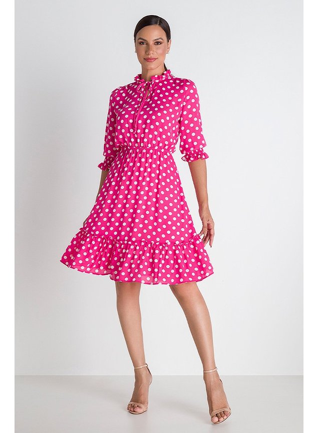 1 vestido chiffon poas pink edneia frente